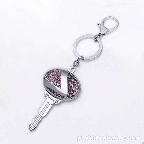 Feito de Metal forma chave strass Keychain chaveiros